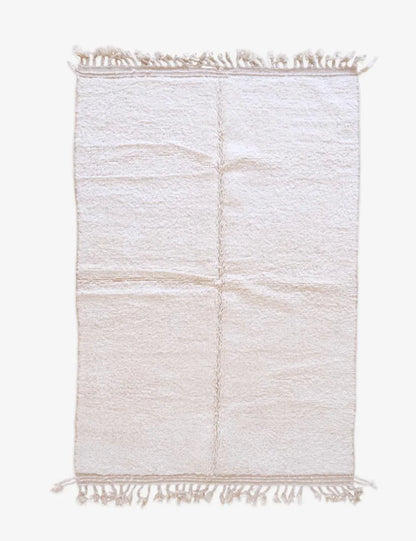 Moroccan White Solid Wool Rug 7.9 x 5.2 ft / 240 x 161 cm - Surcoma