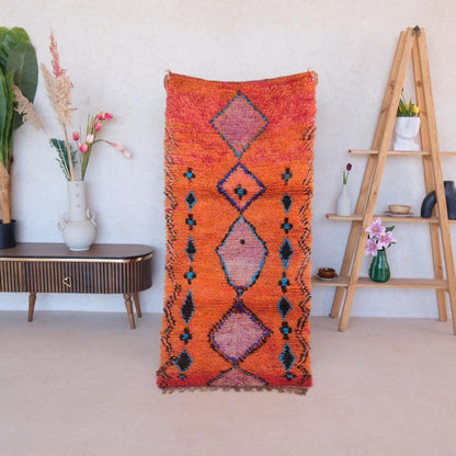 Moroccan Berber Orange Boujad Rug 6 x 2.6 ft / 184 x 82 cm - Surcoma