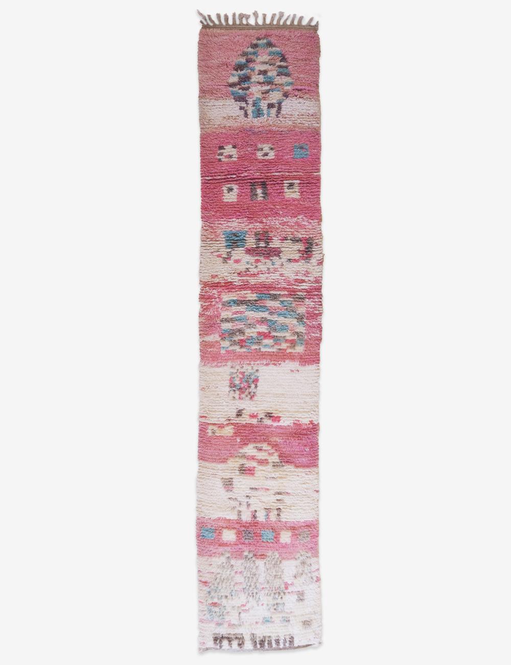 Pink Moroccan Hallway Wool Rug 12.8 x 2.6 ft / 390 x 82 cm