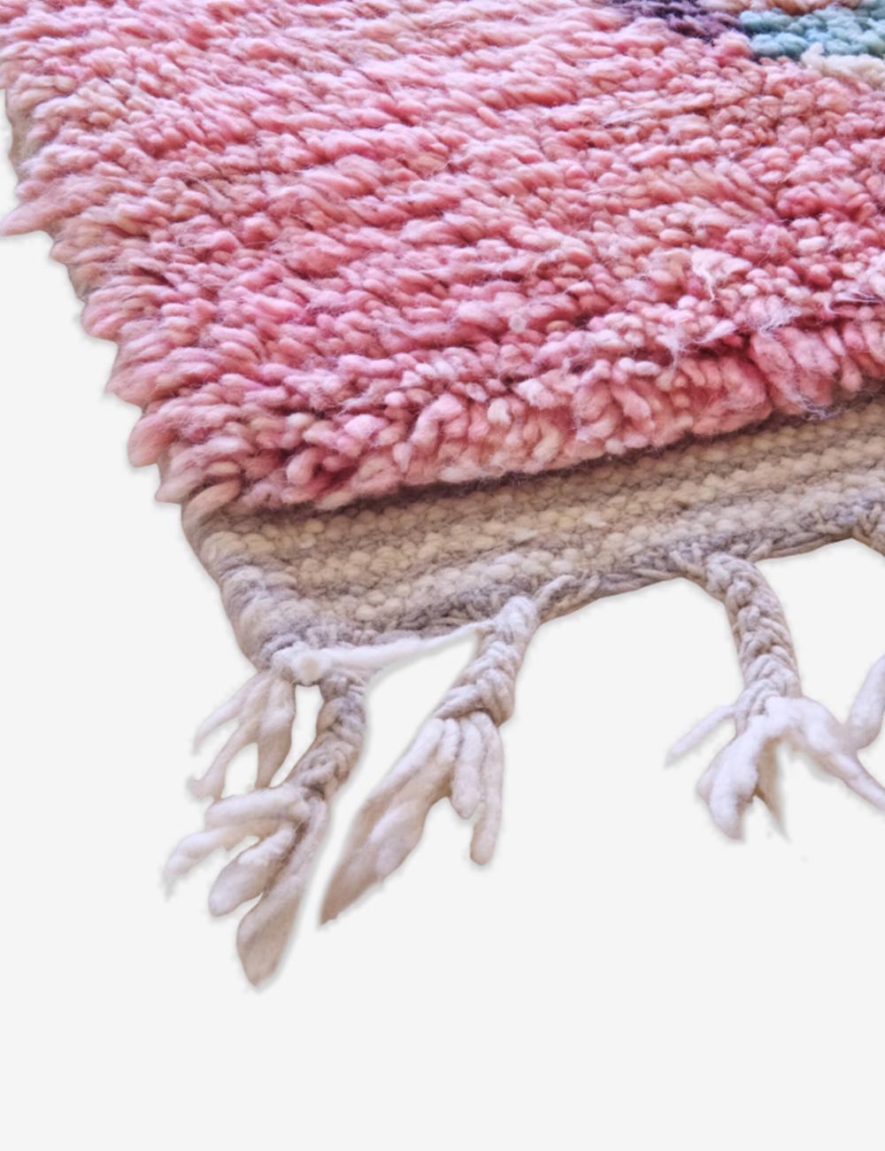 Pink Moroccan Hallway Wool Rug 12.8 x 2.6 ft / 390 x 82 cm