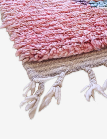 Pink Moroccan Hallway Wool Rug 12.8 x 2.6 ft / 390 x 82 cm