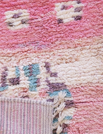 Pink Moroccan Hallway Wool Rug 12.8 x 2.6 ft / 390 x 82 cm