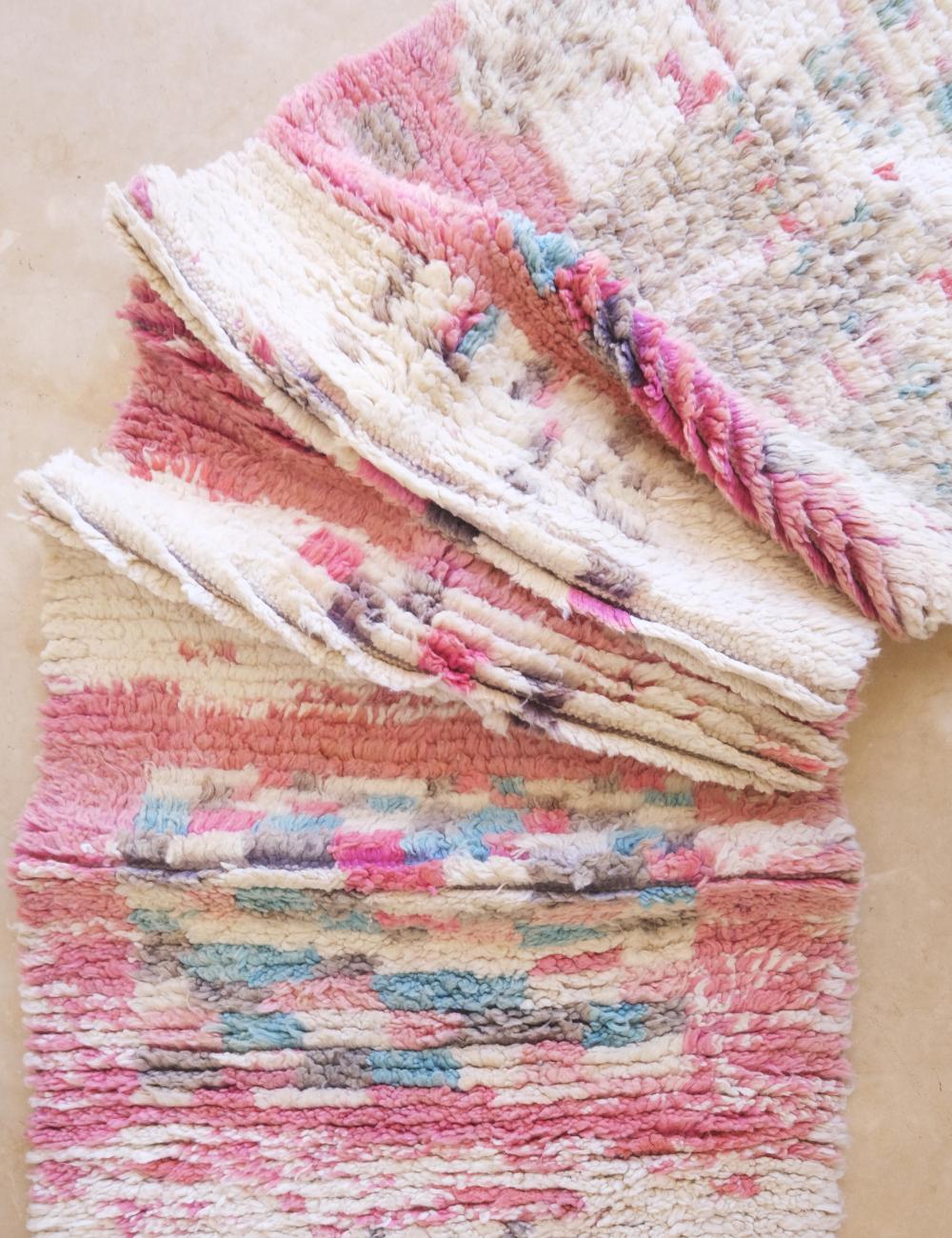 Pink Moroccan Hallway Wool Rug 12.8 x 2.6 ft / 390 x 82 cm