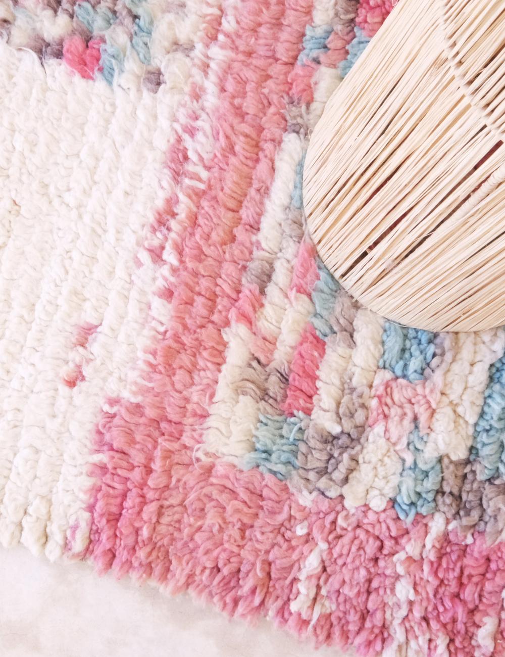 Pink Moroccan Hallway Wool Rug 12.8 x 2.6 ft / 390 x 82 cm