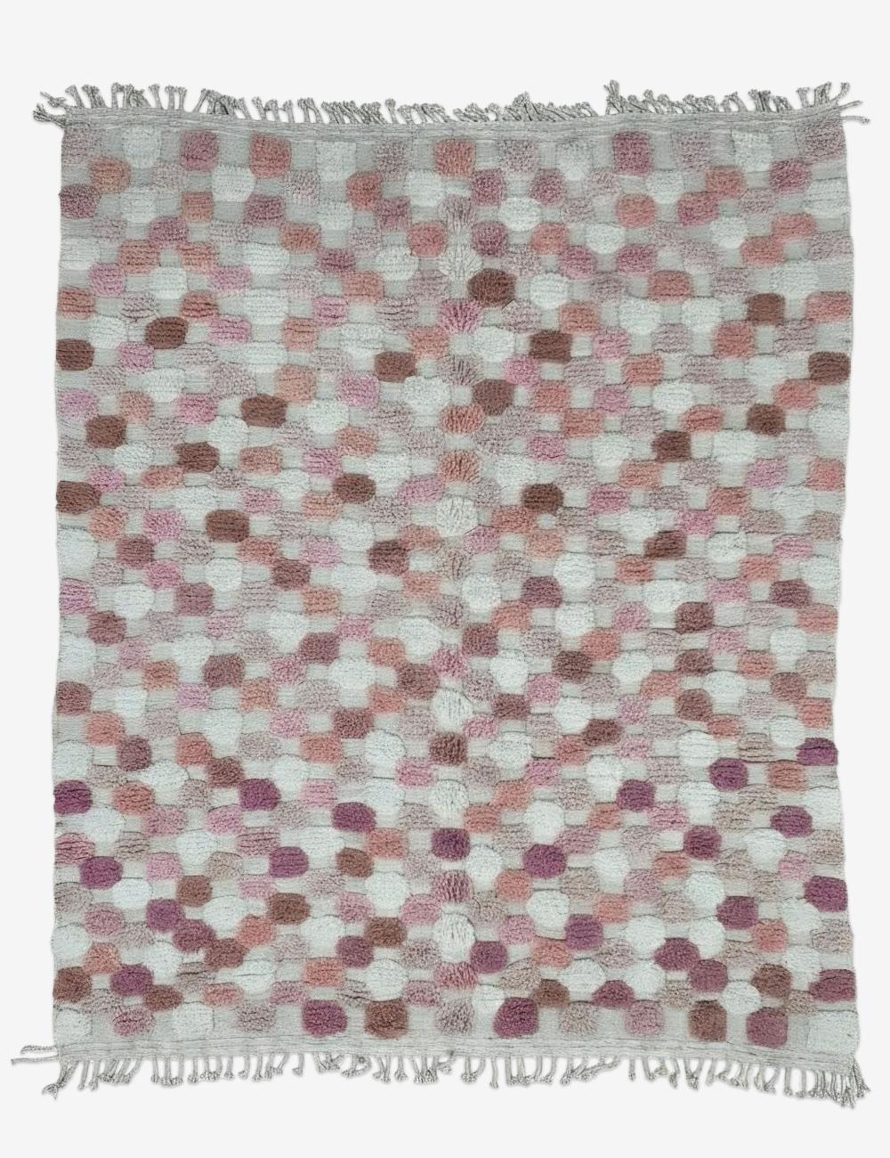 Pink Textured Checkered Rug 9.4 x 8 ft / 287 x 245 cm