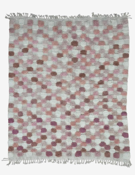 Pink Textured Checkered Rug 9.4 x 8 ft / 287 x 245 cm