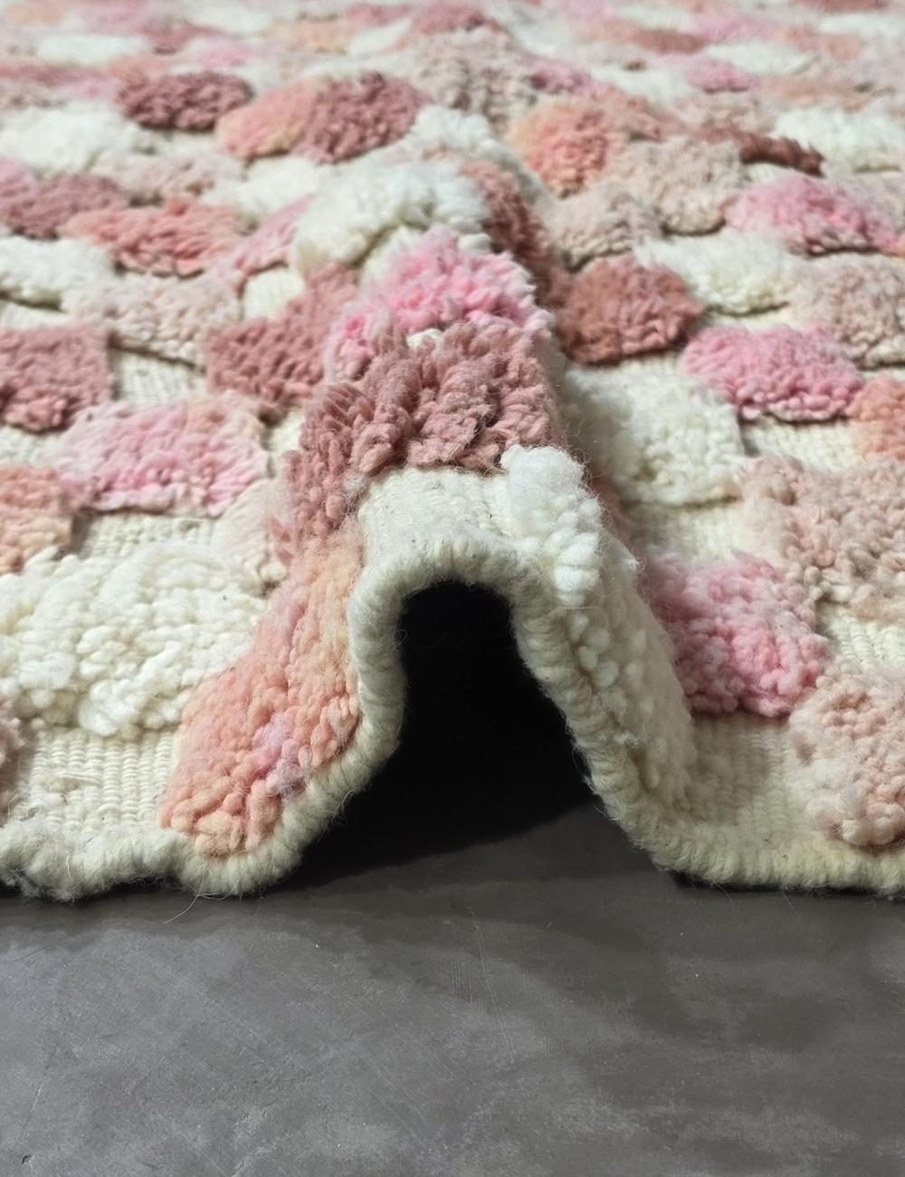 Pink Textured Checkered Rug 9.4 x 8 ft / 287 x 245 cm