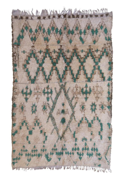 Moroccan Off-White and Green Marmoucha Rug 9.4 x 7 ft / 287 x 214 cm - Surcoma