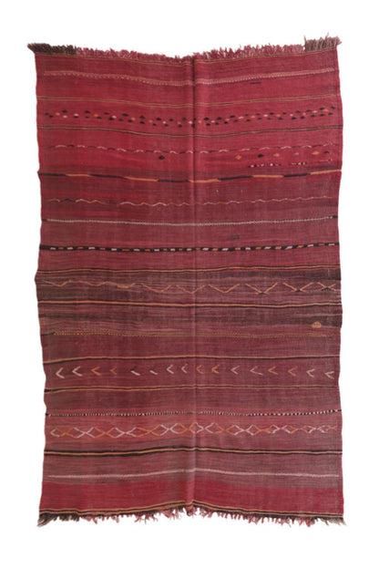 Red Vintage Striped Kilim 7.1 x 5.1 ft / 217 x 157 cm - Surcoma