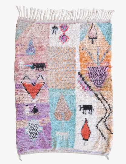 Small Hand-knotted Moroccan Wool Rug 4.7 x 3.3 ft / 144 x 102 cm - Surcoma