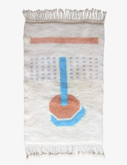 Small Moroccan Beni Mrirt Rug, handwoven natural wool, 4.5 x 2.8 ft