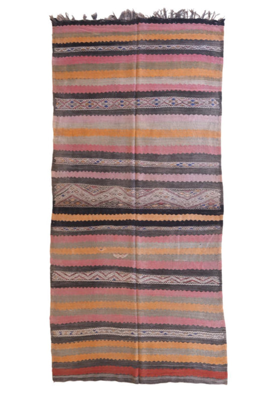 Striped Flatwoven Kilim Rug 12.1 x 5.6 ft / 370 x 173 cm