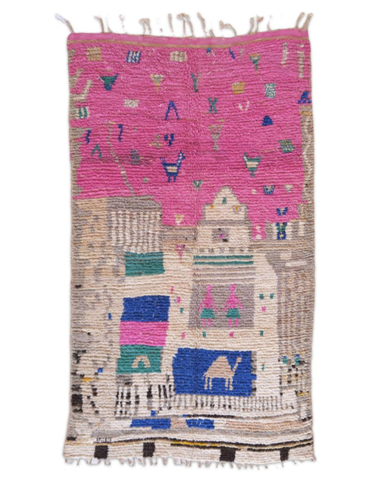 Handmade rug with colorful patterns on a white background