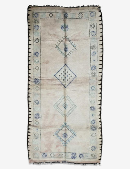 Vintage Ivory Moroccan Rug 11.3 x 5 ft / 345 x 154 cm