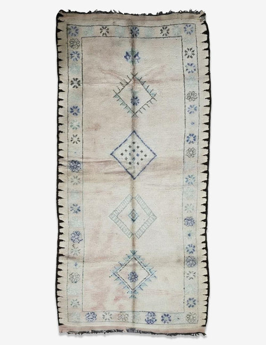 Vintage Ivory Moroccan Rug 11.3 x 5 ft / 345 x 154 cm