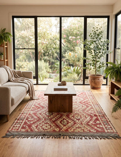 Handwoven Berber Wool Rug with Diamond Lattice Pattern 9.2 x 5.5 ft / 280 x 169 cm
