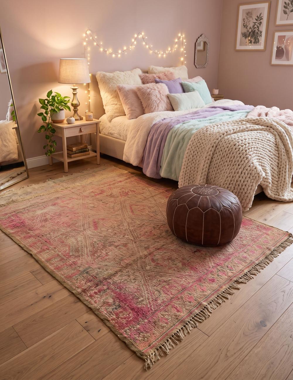 Vintage Pink Moroccan Rug 9.2 x 6.5 ft / 280 x 200 cm