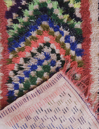 Vintage Moroccan Berber Rug with Vibrant Diamond Patterns 4.5 x 1.8 ft / 137 x 57 cm - Surcoma