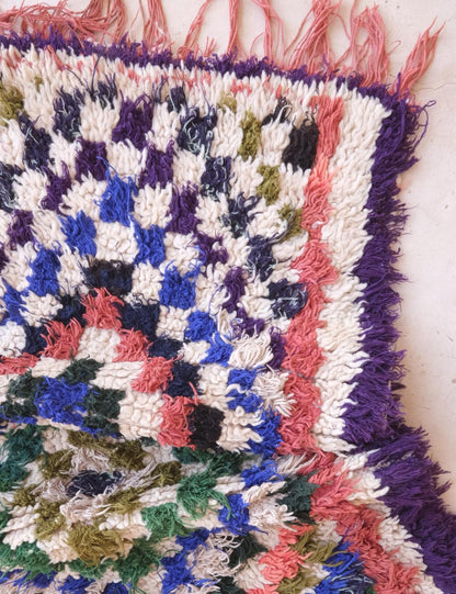 Vintage Moroccan Berber Rug with Vibrant Diamond Patterns 4.5 x 1.8 ft / 137 x 57 cm - Surcoma