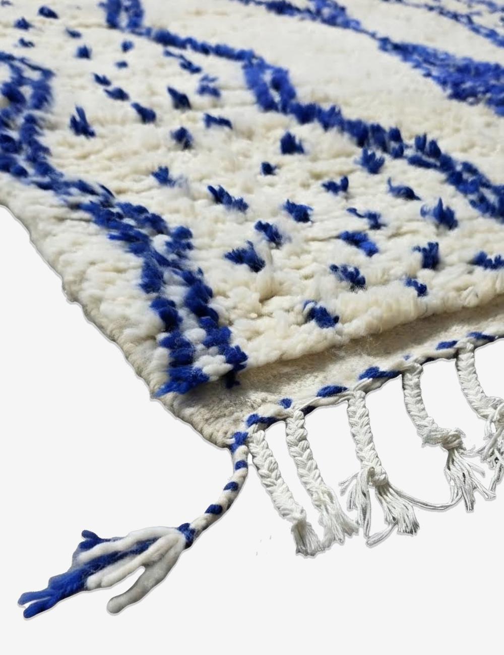Ivory and Blue Azilal Wool Rug 7.4 x 6.1 ft / 225 x 186 cm