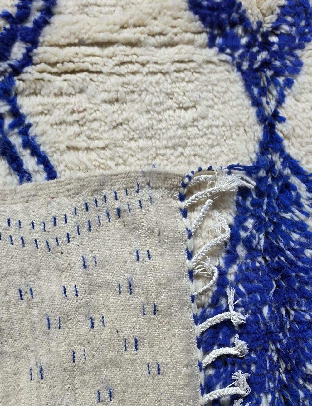 Ivory and Blue Azilal Wool Rug 7.4 x 6.1 ft / 225 x 186 cm