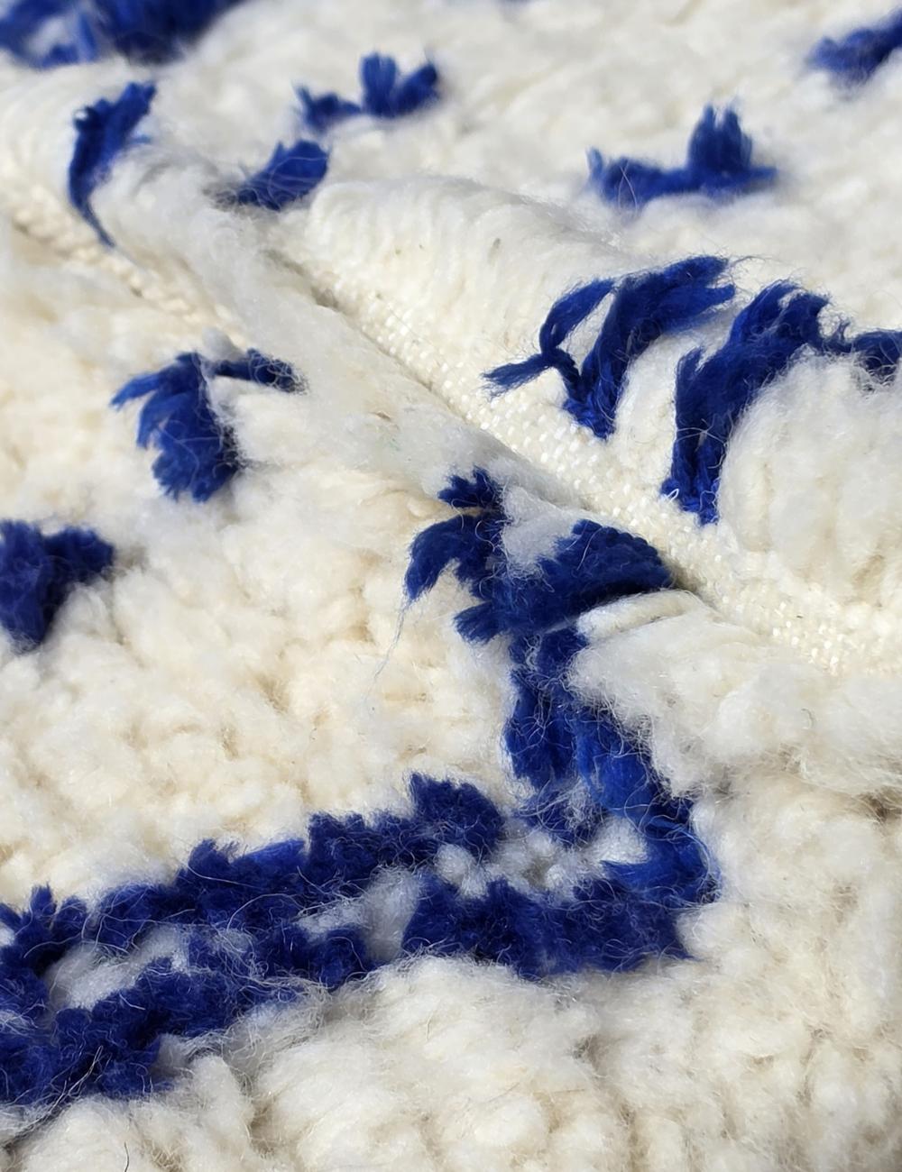 Ivory and Blue Azilal Wool Rug 7.4 x 6.1 ft / 225 x 186 cm