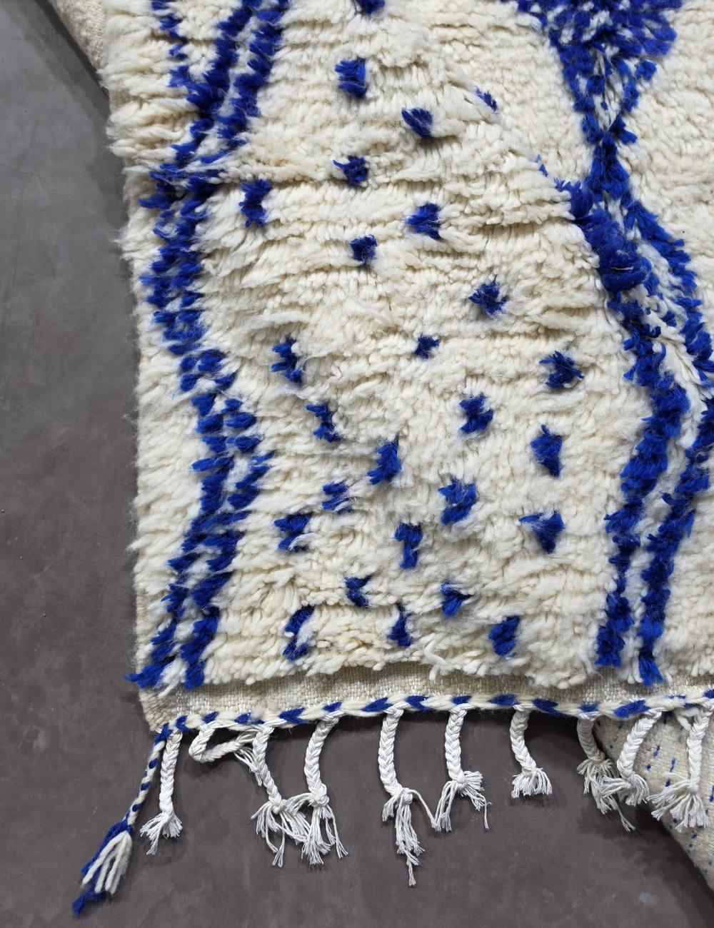 Ivory and Blue Azilal Wool Rug 7.4 x 6.1 ft / 225 x 186 cm
