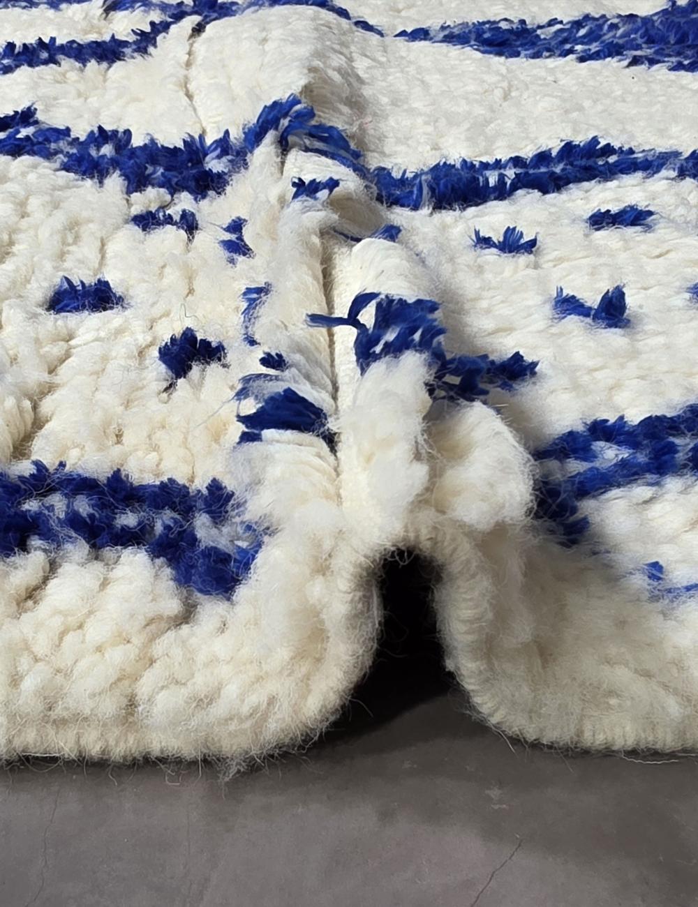 Ivory and Blue Azilal Wool Rug 7.4 x 6.1 ft / 225 x 186 cm