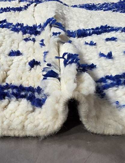 Ivory and Blue Azilal Wool Rug 7.4 x 6.1 ft / 225 x 186 cm