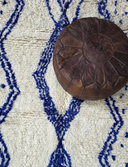 Ivory and Blue Azilal Wool Rug 7.4 x 6.1 ft / 225 x 186 cm