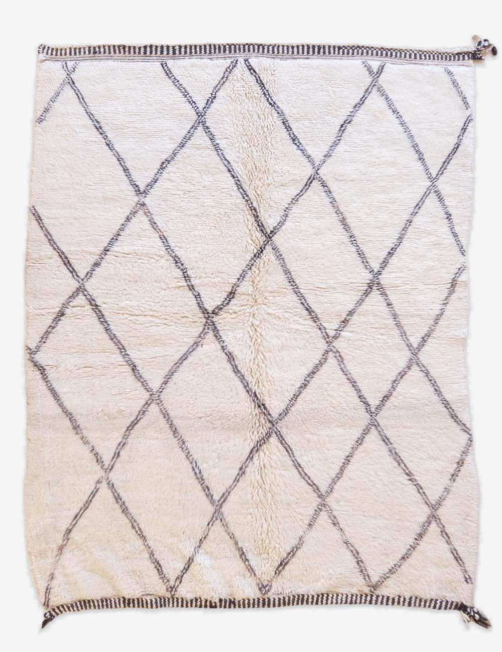 White Beni Mrirt Wool Rug 7.3 x 5.5 ft / 223 x 168 cm