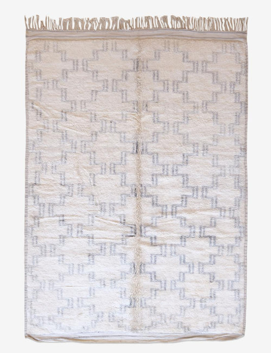 White Moroccan Mrirt Rug 10 x 6.8 ft / 304 x 209 cm