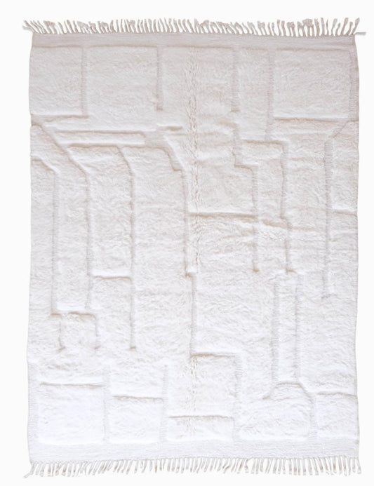 White Moroccan Rug Handmade Textured Berber Wool Carpet - Forma 100