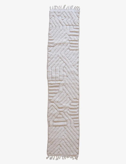 White Moroccan Runner Rug 9.5 x 2 ft / 289 x 62 cm - Surcoma