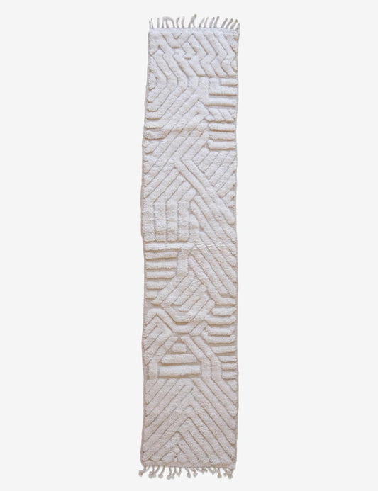 White Moroccan Runner Rug 9.5 x 2 ft / 289 x 62 cm