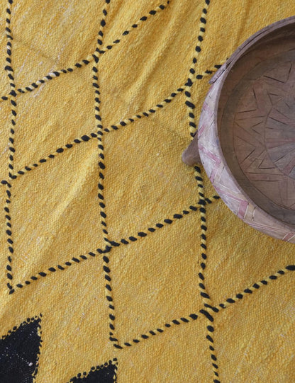 Yellow Moroccan Kilim Modern Rug 8.7 x 4.9 ft / 264 x 150 cm - Surcoma